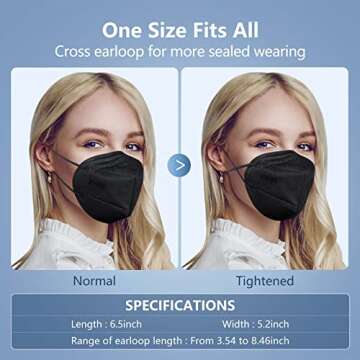 HALIDODO 60 Packs Individually Wrapped KN95 Face Mask 5-Ply Breathable & Comfortable Filter Safety Mask with Elastic Ear loop and Nose Bridge Clip, Protective Face Cover Mask, Multi Color