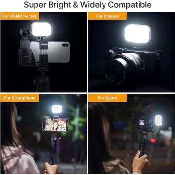Vlogging Light PICTRON VL28 LED Light for iPhone Mini LED Camera Light Rechargeable 5600K 95+ Long-Lasting Fill Light for Action Camera DJI OSMO Smartphone Sony ZV-1 A7 RX100 VII Canon Camera