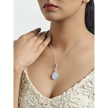 YoTreasure 1.77" Moonstone Necklace 925 Sterling Silver Chain Knot Pendant Jewelry