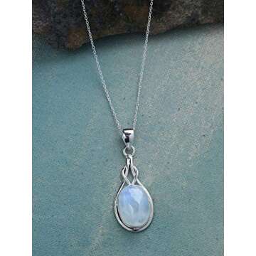 YoTreasure 1.77" Moonstone Necklace 925 Sterling Silver Chain Knot Pendant Jewelry