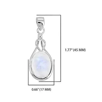 YoTreasure 1.77" Moonstone Necklace 925 Sterling Silver Chain Knot Pendant Jewelry