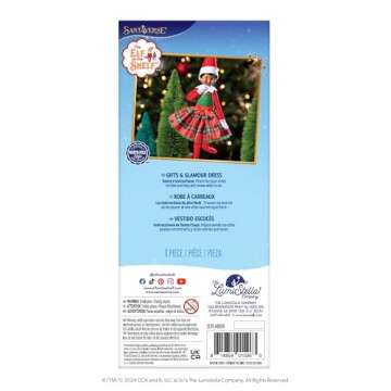 The Elf on the Shelf Claus Couture Gifts and Glamour Party Dress for Your Scout Elf - Includes Timeless Red and Green Plaid Party Dress with Sparkly Green Bodice