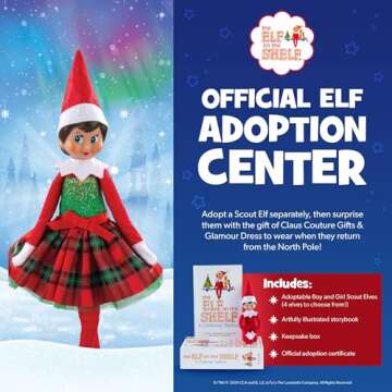 The Elf on the Shelf Claus Couture Gifts and Glamour Party Dress for Your Scout Elf - Includes Timeless Red and Green Plaid Party Dress with Sparkly Green Bodice