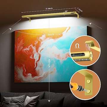 EAYOYAE Battery Operated Wireless Picture Light，Rechargeable/Plugged in 31.5inch Painting Display Light,Remote Control Wall Lights with Three Modes and Timing for Art Frame (Gold)