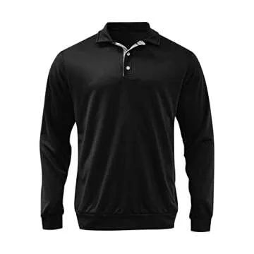 Men's Long Sleeve Polo Shirts Regular Fit Plaid Collar Cotton Golf T-Shirts 2022 Fall Winter Casual Sweatshirt Top(Black,Large)