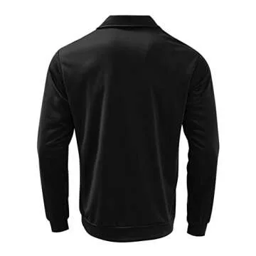 Men's Long Sleeve Polo Shirts Regular Fit Plaid Collar Cotton Golf T-Shirts 2022 Fall Winter Casual Sweatshirt Top(Black,Large)
