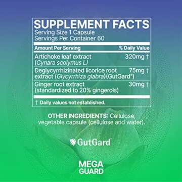 Microbiome Labs MegaGuard Gut Health Supplements - Ginger Root, Licorice Root & Artichoke Leaf Extract to Support Digestive Health & Occasional Gas - for Women, Men & Kids 8+ (60 Capsules)