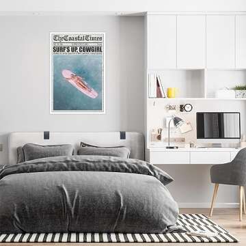 Liyark Coastal Girl Preppy Pink Surfboard posters Surfs Up Cowgirl Beach Canvas Wall Art Funky Trendy Aesthetic prints painting for Teen Girl wall decor for 12x16in Unframed