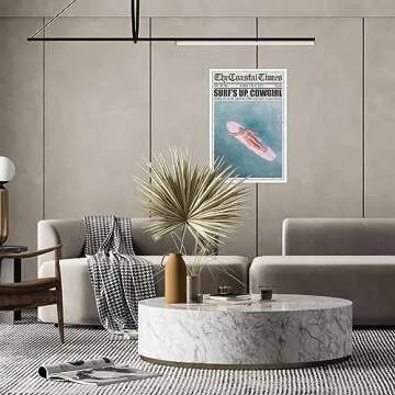 Liyark Coastal Girl Preppy Pink Surfboard posters Surfs Up Cowgirl Beach Canvas Wall Art Funky Trendy Aesthetic prints painting for Teen Girl wall decor for 12x16in Unframed