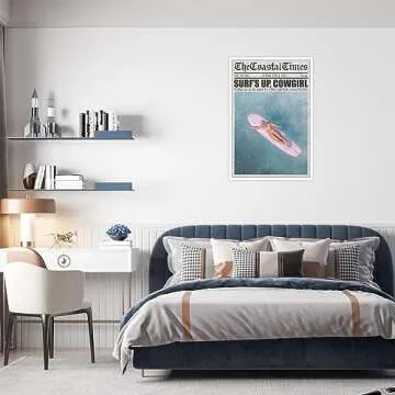 Liyark Coastal Girl Preppy Pink Surfboard posters Surfs Up Cowgirl Beach Canvas Wall Art Funky Trendy Aesthetic prints painting for Teen Girl wall decor for 12x16in Unframed