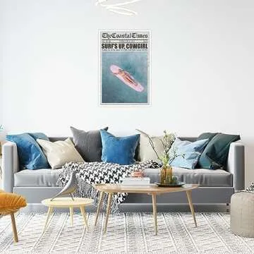 Liyark Coastal Girl Preppy Pink Surfboard posters Surfs Up Cowgirl Beach Canvas Wall Art Funky Trendy Aesthetic prints painting for Teen Girl wall decor for 12x16in Unframed