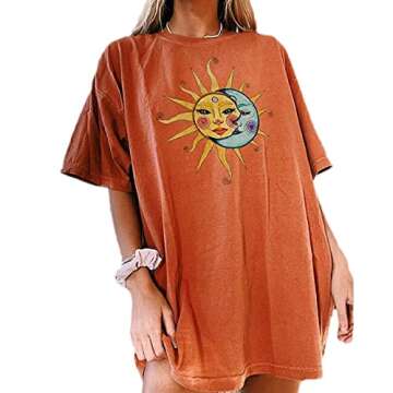 Fenxxxl Women's Short Sleeve Drop Shoulder Oversized tee Graphic T Shirts Loose Casual Summer Tops F497-6718-Orange L