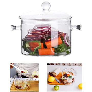 Glass Cooking Pot - 1.5L/50oz Heat-Resistant Borosilicate Glass Handmade Cookware Set stovetop Pot -...