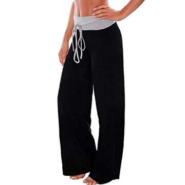 AMiERY Women's Comfy Casual Pajama Pants Floral Print Drawstring Palazzo Lounge Pants Wide Leg