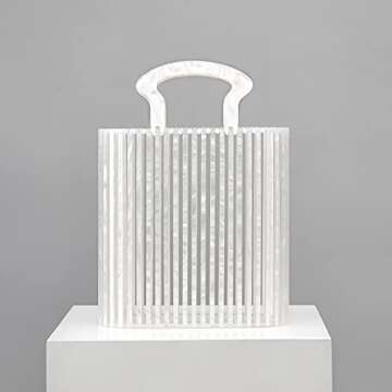 sorozien Women Acrylic Handbag Clutch Beach Bag Handmade Tote Ark Bag Top Handle Bags Fashion Party Clutch Purse (Pearlescent White)