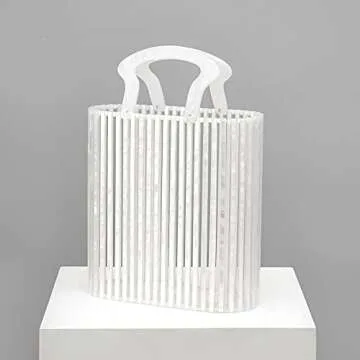 sorozien Women Acrylic Handbag Clutch Beach Bag Handmade Tote Ark Bag Top Handle Bags Fashion Party Clutch Purse (Pearlescent White)