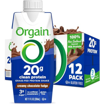Orgain Clean Protein Shake, Grass Fed Dairy, Creamy Chocolate Fudge - 20g Whey High Protein, Kosher, Ready to Drink, Low Net Carbs, Gluten Free, No Soy Ingredients, 11 Fl Oz (Pack of 12)