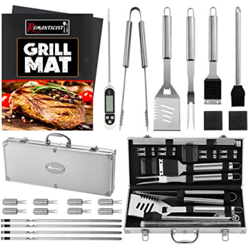 ROMANTICIST 23pc Must-Have BBQ Grill Accessories Set with Thermometer in Case - Stainless Steel Barb...