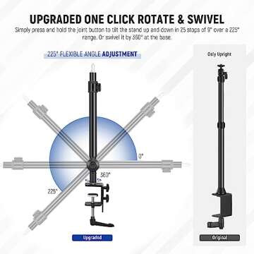 NEEWER Camera Desk Mount Stand 225° Tilt & 360° Swivel 17.7"-24.8" Tabletop Desktop Light Stand Ad...