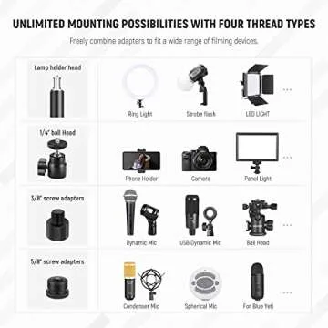 NEEWER Camera Desk Mount Stand 225° Tilt & 360° Swivel 17.7"-24.8" Tabletop Desktop Light Stand Adjustable Table Top Stand C Clamp Ball Head Screw for Ring Light DSLR Phone Overhead Photography 2 Pack