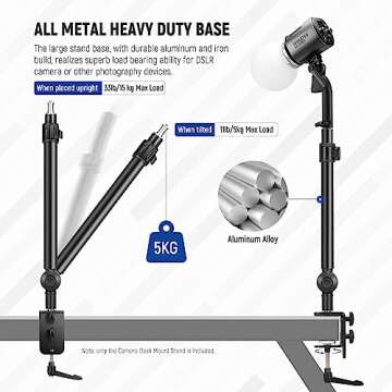 NEEWER Camera Desk Mount Stand 225° Tilt & 360° Swivel 17.7"-24.8" Tabletop Desktop Light Stand Adjustable Table Top Stand C Clamp Ball Head Screw for Ring Light DSLR Phone Overhead Photography 2 Pack