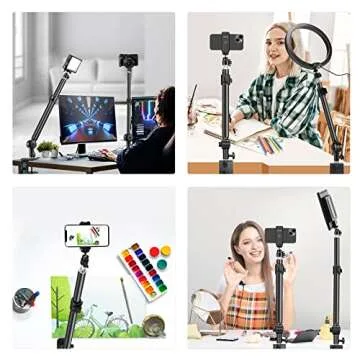 NEEWER Camera Desk Mount Stand 225° Tilt & 360° Swivel 17.7"-24.8" Tabletop Desktop Light Stand Adjustable Table Top Stand C Clamp Ball Head Screw for Ring Light DSLR Phone Overhead Photography 2 Pack