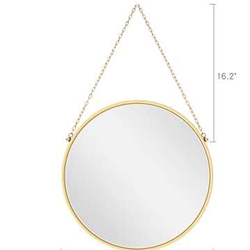 Gold Round Hanging Mirror 18 Inch Circle Decorative Mirror Hanging Mirrors for Wall Decor,Bathroom,Bedroom ,Living Room, Hallway,Gold