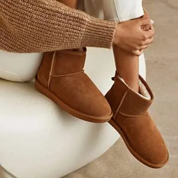 Weestep Women's Classic Faux Fur Slip On Winter Ankle Snow Boots(9, Brown)