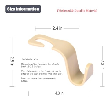 Amooca Car Headrest Hooks for Bag Organizer Set of 4