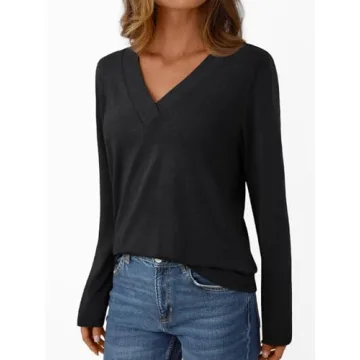AUTOMET Long Sleeve Women's V Neck Casual Shirt