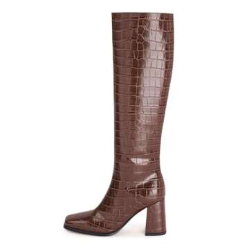 Modatope Women’s Knee High Boots - Brown Chunky Heel for Fall Style
