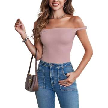Tankaneo Womens Off The Shoulder Top Sleeveless Slim Fit Stretchy Tank Top Y2k Casual T Shirts Pink