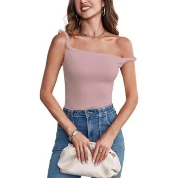 Tankaneo Womens Off The Shoulder Top Sleeveless Slim Fit Stretchy Tank Top Y2k Casual T Shirts Pink