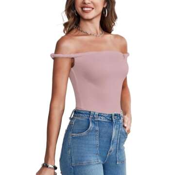 Tankaneo Womens Off The Shoulder Top Sleeveless Slim Fit Stretchy Tank Top Y2k Casual T Shirts Pink