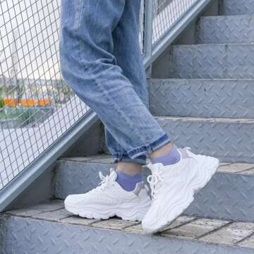 Gemialle Women's Lace-up Platform Walking Shoes – Stylish & Comfortable Chunky Sneakers in White P...