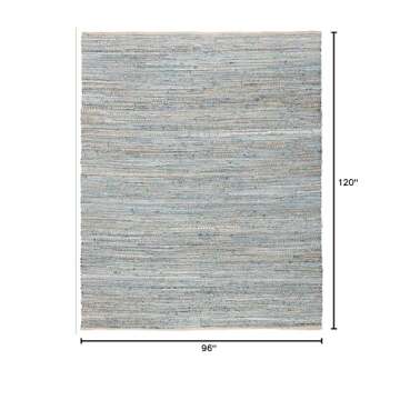 SAFAVIEH Cape Cod Collection Area Rug - 8' x 10', Natural & Blue, Handmade Flat Weave Coastal Braided Jute, Ideal for High Traffic Areas in Living Room, Bedroom (CAP351A)