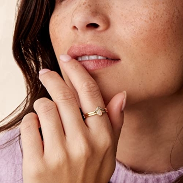 PAVOI 14K Gold Plated Stacking Rings for Women | Classy Design with Sparkling Cubic Zirconia Crystals & Opal | Everyday Jewelry (Yellow Gold Plated, 7)