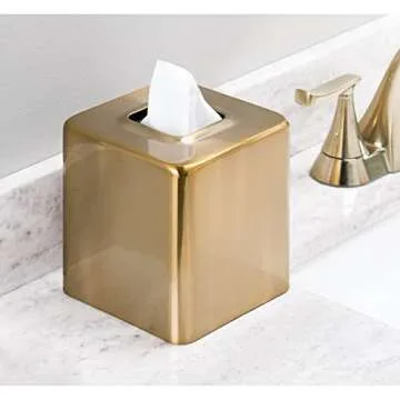 mDesign Metal Square Tissue Box Cover, Modern Facial Paper Holder - Accessories for Bathroom Vanity, Bedroom Dresser, Night Stand, Desk, Office, End Table - Unity Collection - 2 Pack - Soft Brass