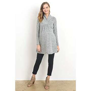 HELLO MIZ Women's Sweater Knit Maternity Long Sleeve Tunic Top (Medium, H.Grey)