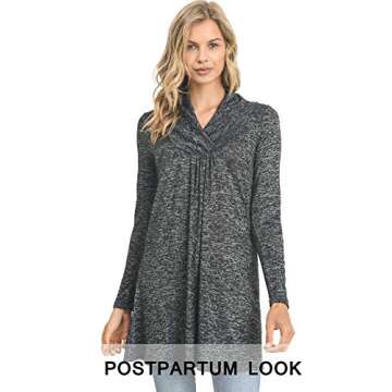 HELLO MIZ Women's Sweater Knit Maternity Long Sleeve Tunic Top (Medium, H.Grey)