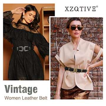 XZQTIVE Women Leather Belt Ladies Vintage Western Belt Retro Cowgirl Leather Belt Black Waist Belt f...