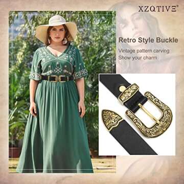 XZQTIVE Women Leather Belt Ladies Vintage Western Belt Retro Cowgirl Leather Belt Black Waist Belt for Pants Jeans Dresses