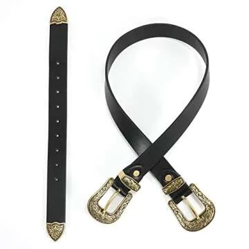 XZQTIVE Women Leather Belt Ladies Vintage Western Belt Retro Cowgirl Leather Belt Black Waist Belt for Pants Jeans Dresses