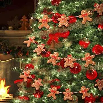 4 Pieces Gingerbread Man Christmas Garlands Christmas Gingerbread Banners Decorative Hanging Garland Mini Gingerbread Man Garland Decor Christmas Decorations for Christmas Home Tree Wall Decoration