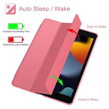 Soke Case for iPad 9th Generation 2021/ iPad 8th Generation 2020/ iPad 7th Gen 2019, [Slim Trifold Stand + Auto Wake/Sleep], Premium Protective Hard PC Back Cover for iPad 10.2 Inch (Hibiscus)