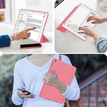 Soke Case for iPad 9th Generation 2021/ iPad 8th Generation 2020/ iPad 7th Gen 2019, [Slim Trifold Stand + Auto Wake/Sleep], Premium Protective Hard PC Back Cover for iPad 10.2 Inch (Hibiscus)