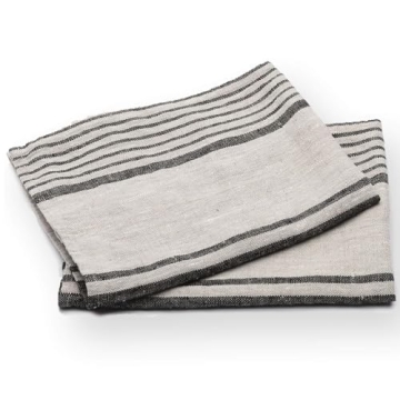 LinenMe Set of 2 Provence Linen Hand Towels, Black/Natural