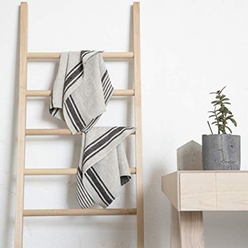 LinenMe Set of 2 Provence Linen Hand Towels, Black/Natural