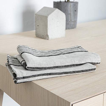 LinenMe Set of 2 Provence Linen Hand Towels, Black/Natural