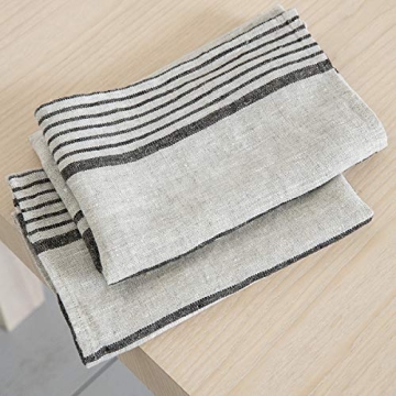 LinenMe Set of 2 Provence Linen Hand Towels, Black/Natural